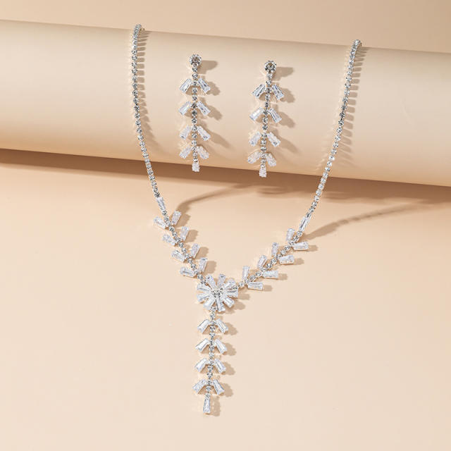 Elegant pave setting cubic zircon copper necklace earring set