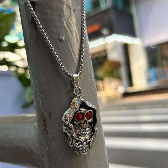 Hiphop skull head pendant stainless steel chain necklace for men