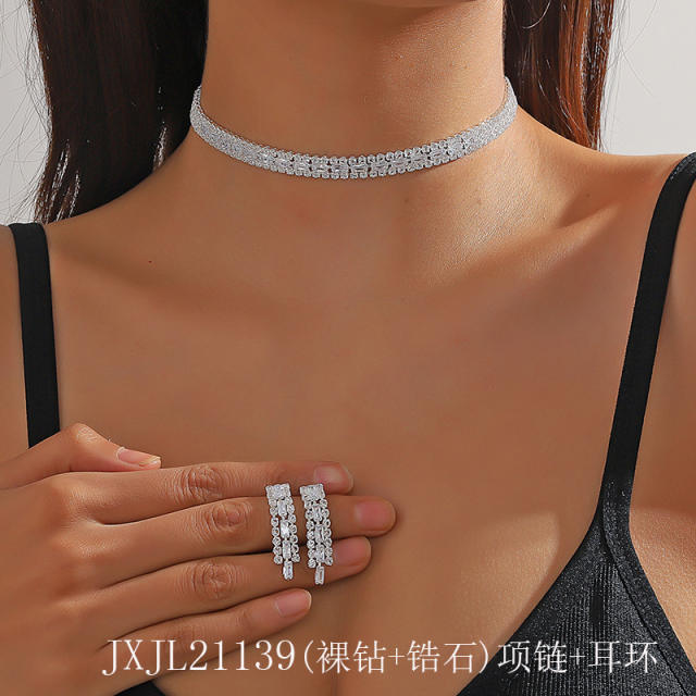Luxury diamond choker earrings set