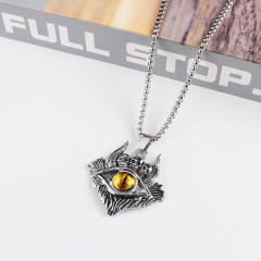 Hiphop colorful evil eye pendant stainless steel chain necklace for men