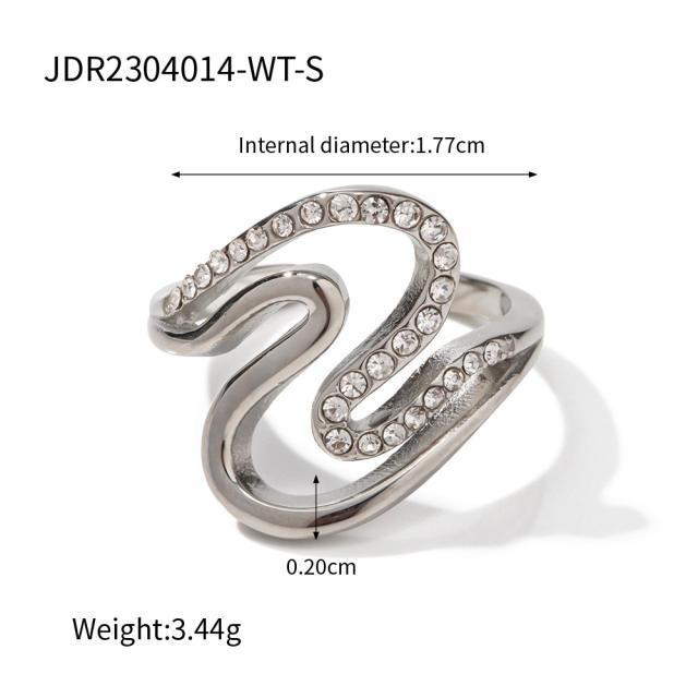 18KG color cubic zircon snake stainless steel rings