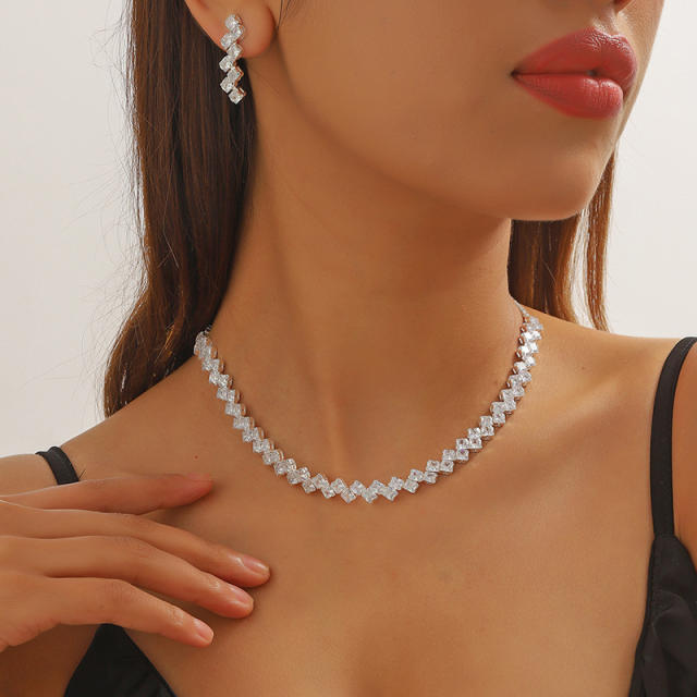 Delicate rhinestone cubic zircon diamond necklace set