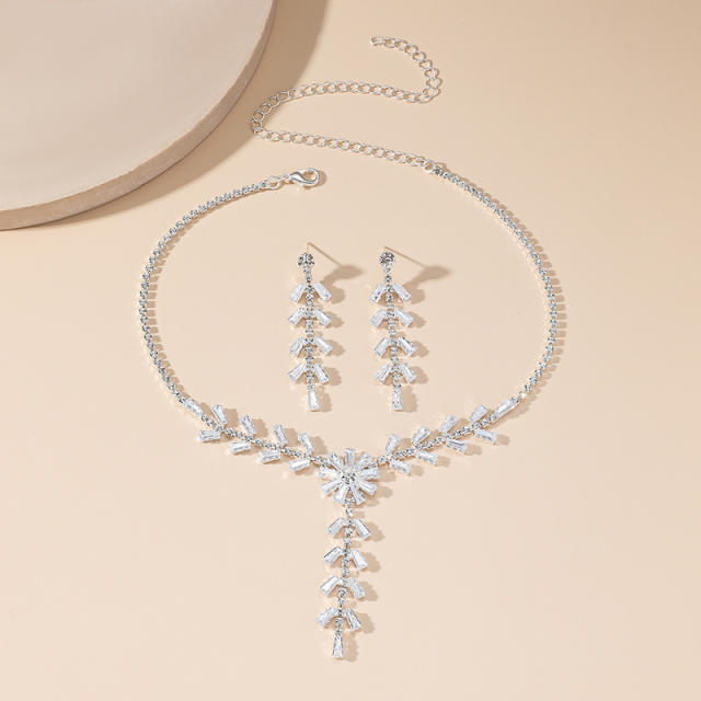 Elegant pave setting cubic zircon copper necklace earring set