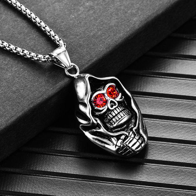 Hiphop skull head pendant stainless steel chain necklace for men