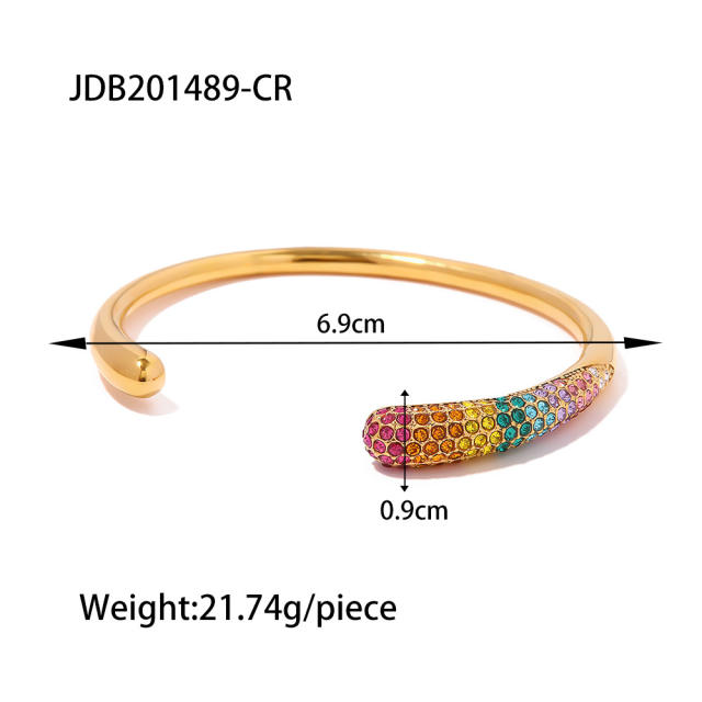 Luxury color rhinestone setting 18K stainless steel cuff bangle