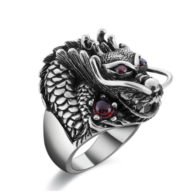 Chinese trend hiphop dragon stainless steel rings