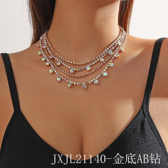 Delicate pave setting cubic zircon layer choker