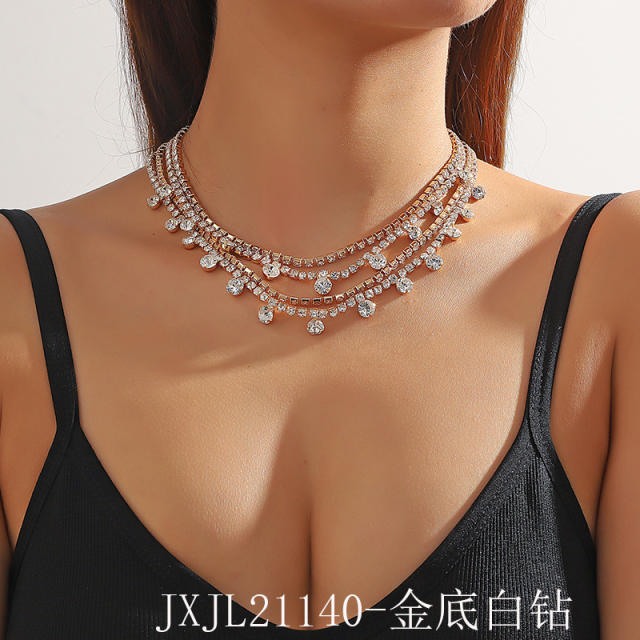 Delicate pave setting cubic zircon layer choker