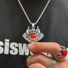Hiphop colorful evil eye pendant stainless steel chain necklace for men