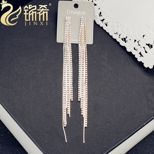 Luxury full diamond long tassel earrings