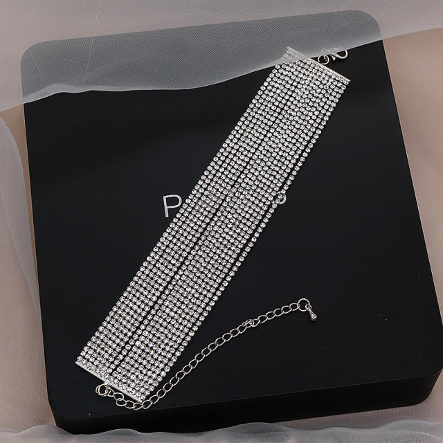Luxury pave setting diamond layer bracelet