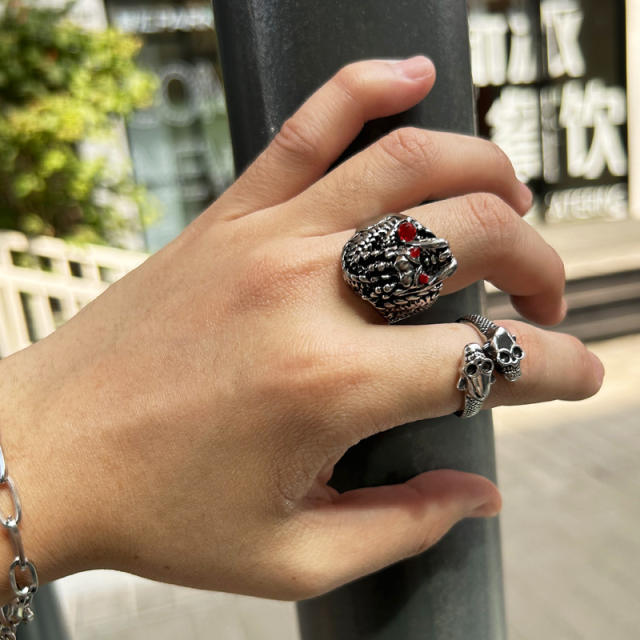 Chinese trend hiphop dragon stainless steel rings