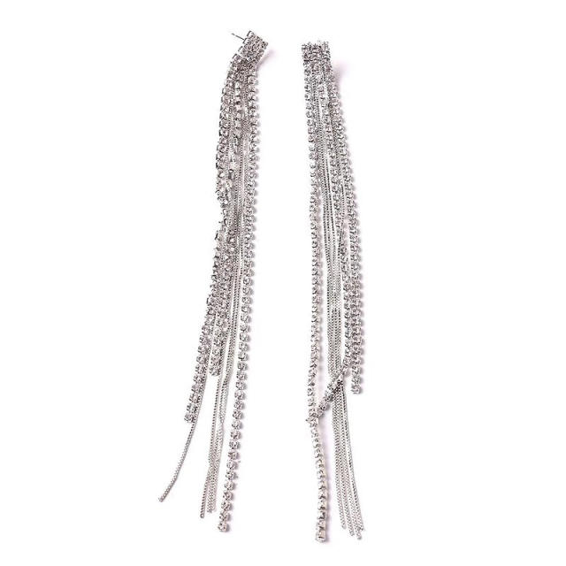 Luxury full diamond long tassel earrings