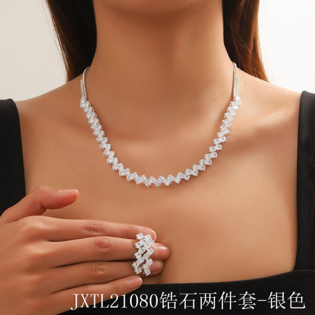 Delicate rhinestone cubic zircon diamond necklace set