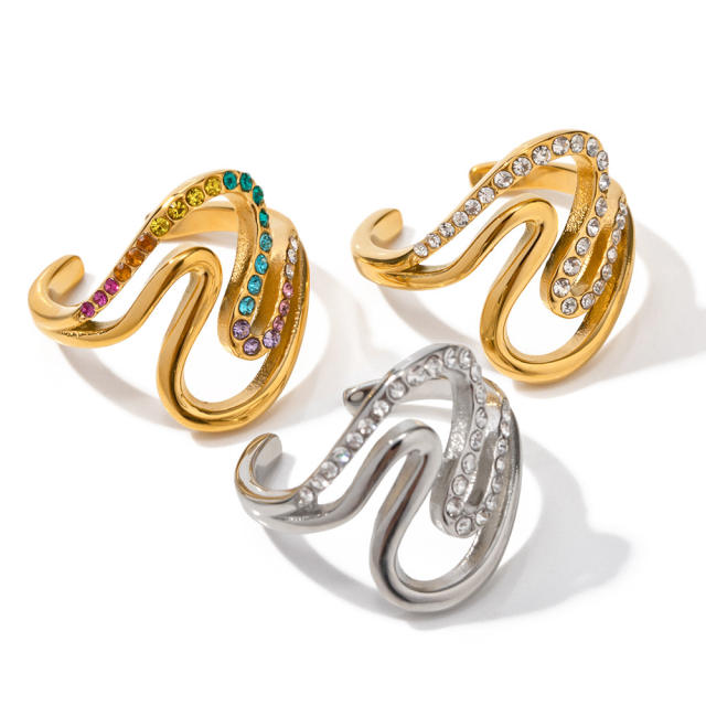 18KG color cubic zircon snake stainless steel rings