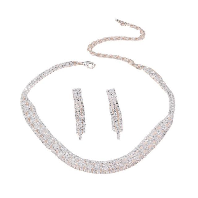 Delicate full diamond necklace earring set