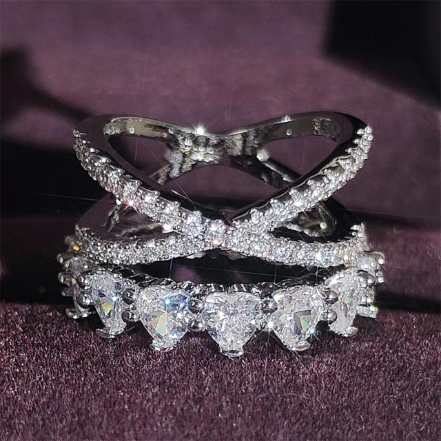 2pcs delicate heart diamond rings set for women
