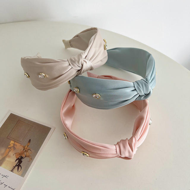 Elegant plain color satin knotted headband