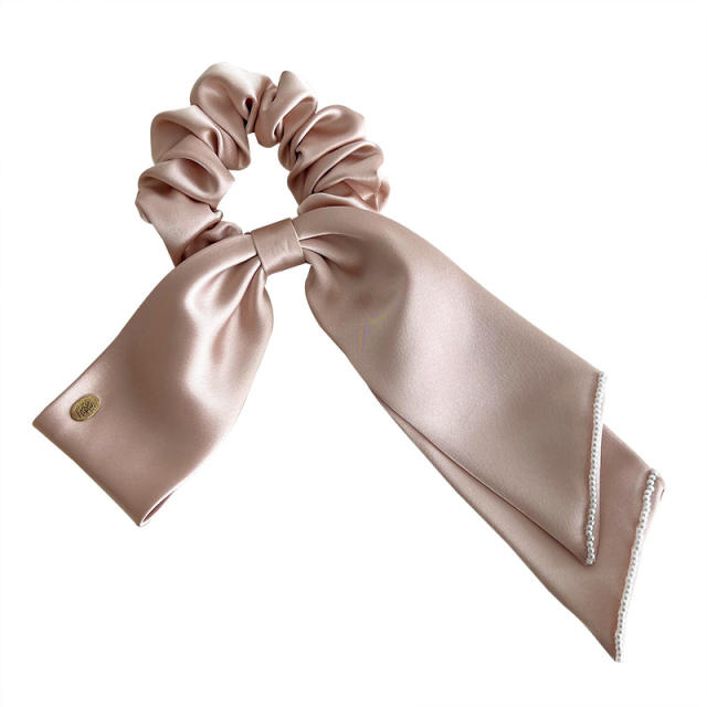 Sweet plain color satin bow scrunchies