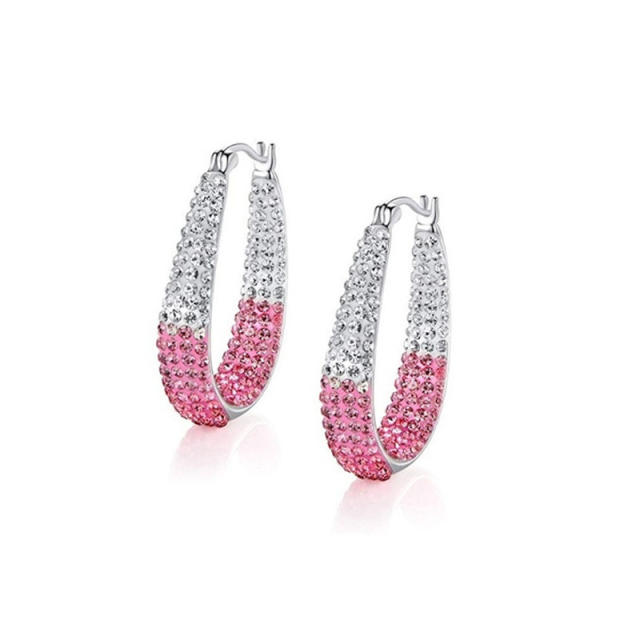 Easy match color rhinestone alloy hoop earrings