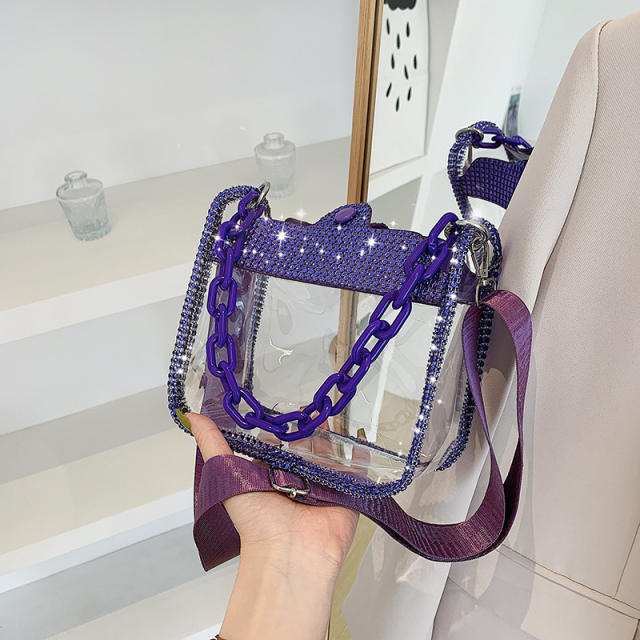 Popular color rhinestone PVC clear bag crossbody bag