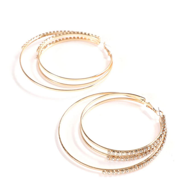 Chunky layer hoop diamond earrings