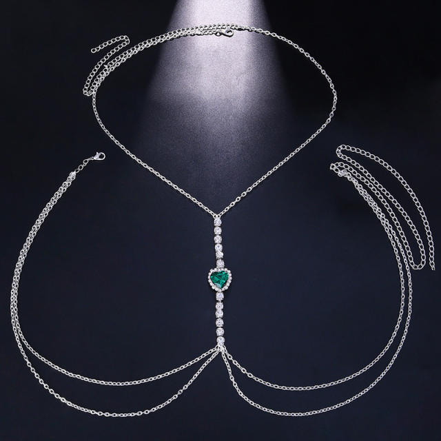 Sexy color glass crystal statement heart diamond bodychain