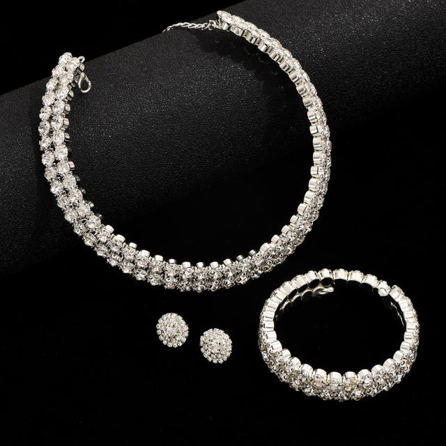 Luxury full diamond two layer choker studs earrings set