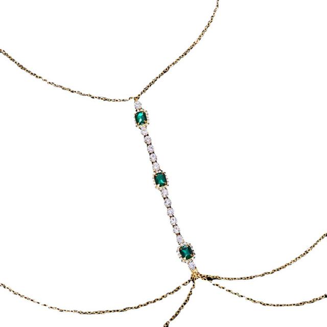 Delicate emerald glass crystal sexy bodychain