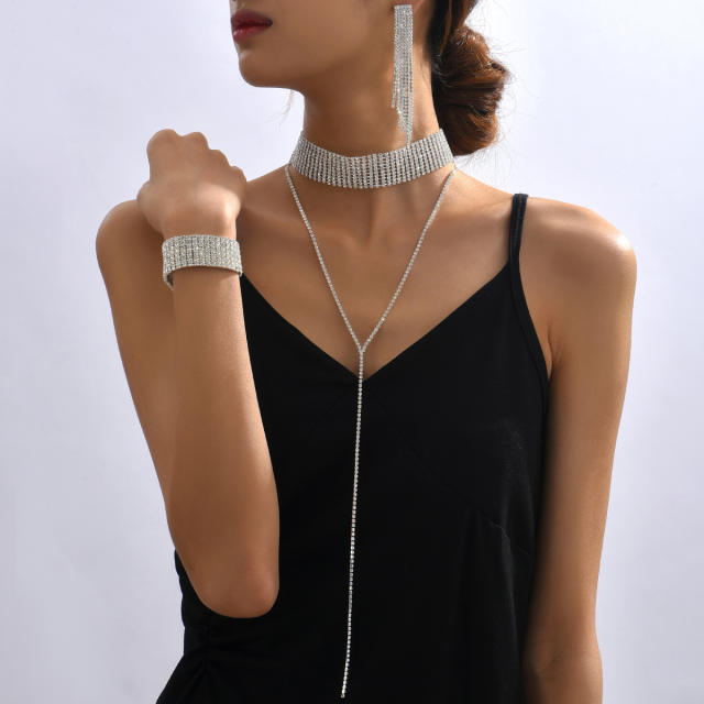 Hot sale diamond choker lariats necklace set
