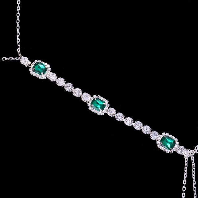 Delicate emerald glass crystal statement bodychain