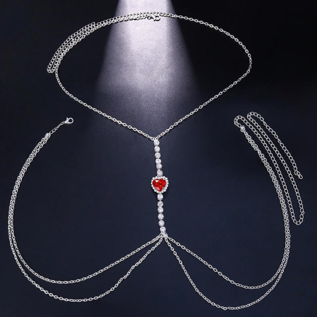 Sexy color glass crystal statement heart diamond bodychain