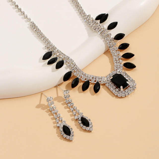 Luxury color glass crystal statement necklace set