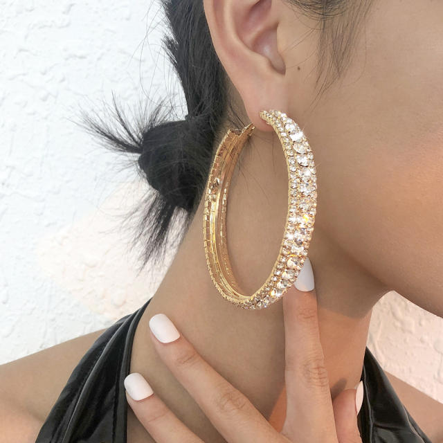 Concise chunky diamond hoop earrings