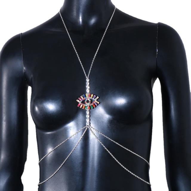 Sexy color glass crystal evil eye diamond bodychain