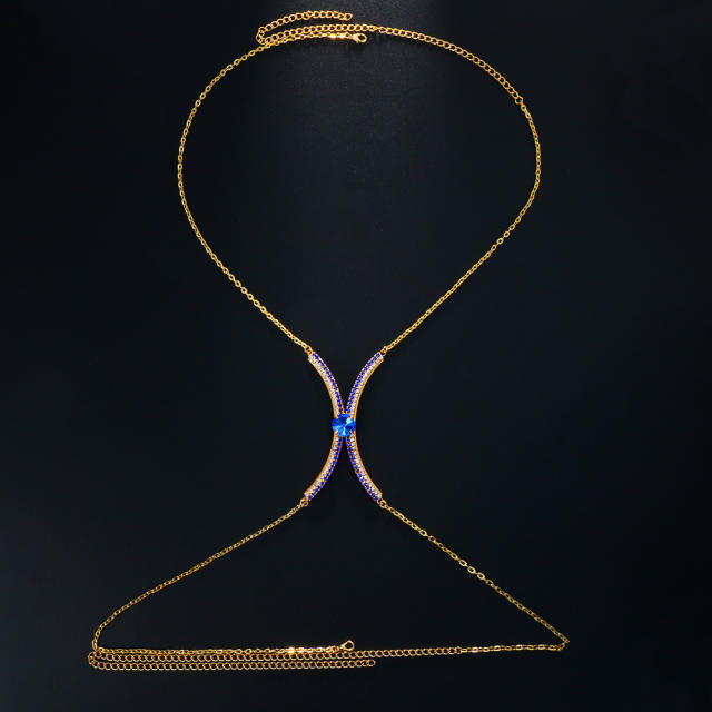 Sexy diamond x shape chest support bodychain