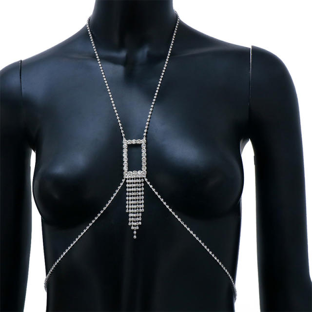 Sexy full rhinestone diamond tassel bodychain