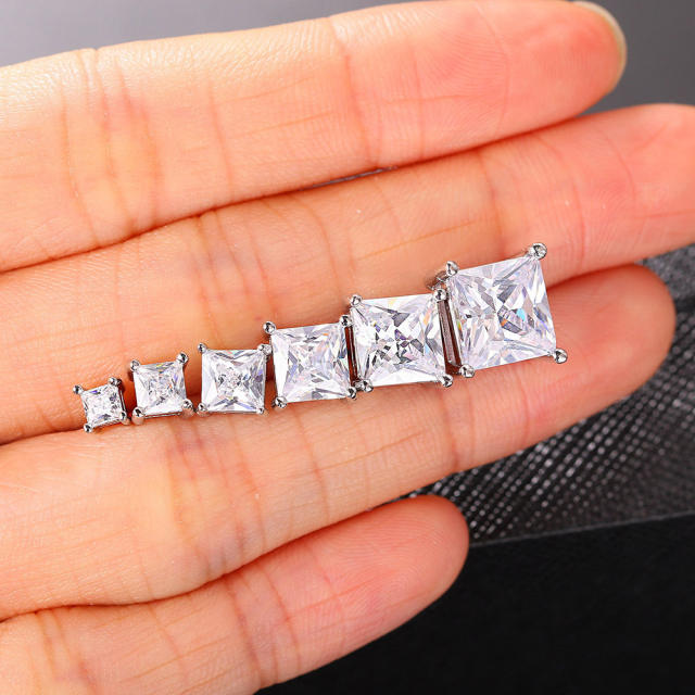 Hiphop square shape cubic zircon ear studs for men