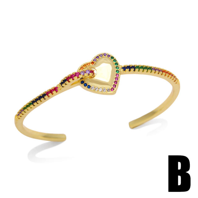 Personality rainbow cz heart snake leopar design gold plated copper bangle