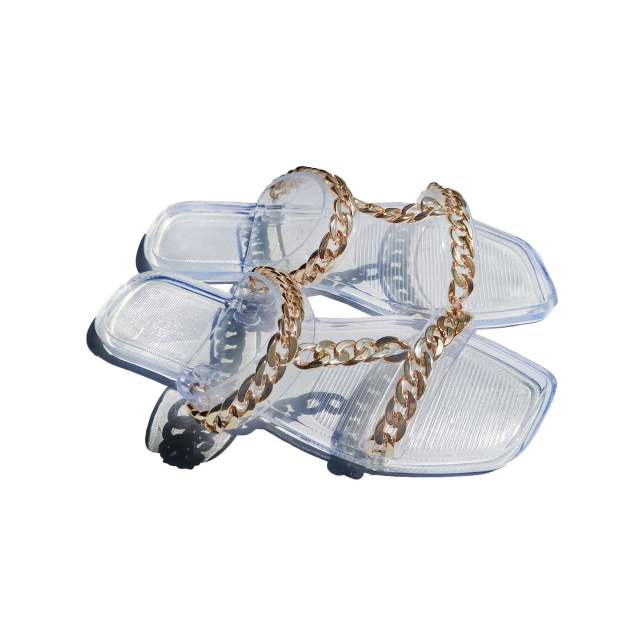 Amazon hot sale gold color chain flat slippers