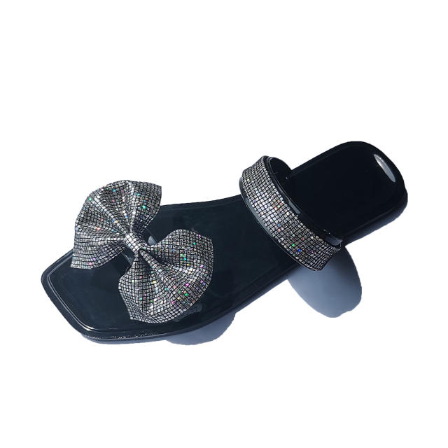 Color diamond bow flat slippers