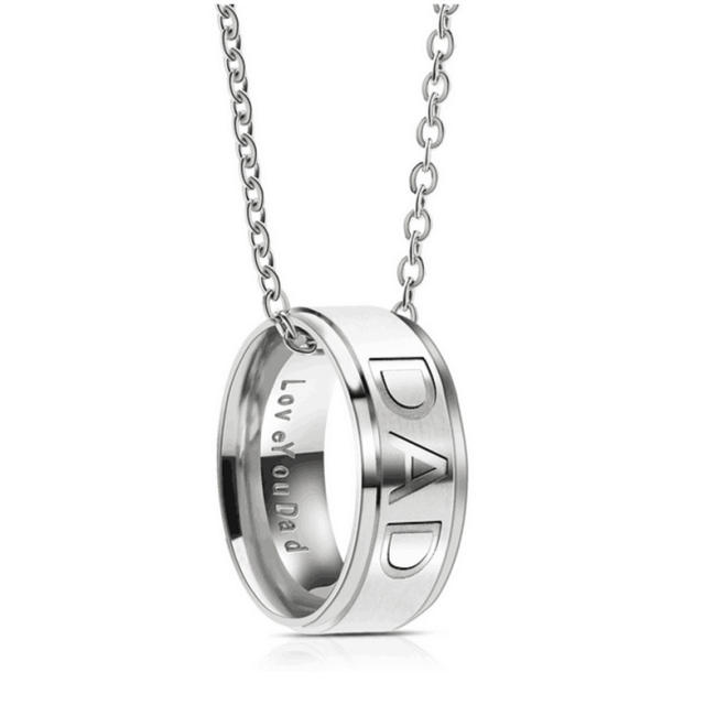 Hot sale dad mom ring stainless steel necklace