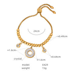 Hiphop diamond heart bead evil eye hasma hand charm stainless steel bracelet