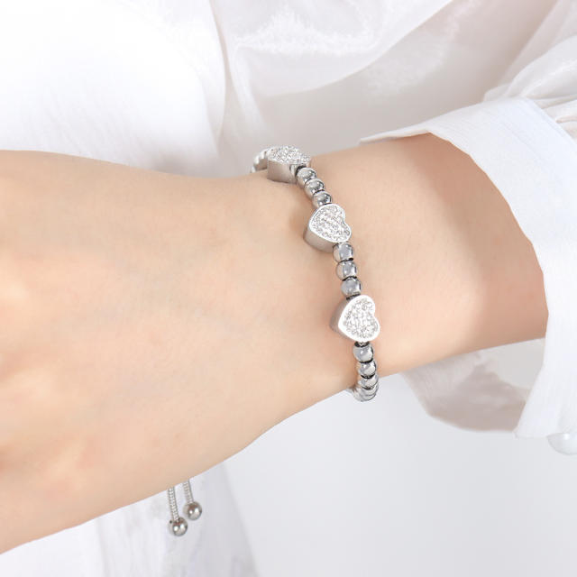 Classic diamond bead butterfly stainless steel slide bracelet