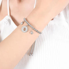 Hiphop diamond heart bead evil eye hasma hand charm stainless steel bracelet