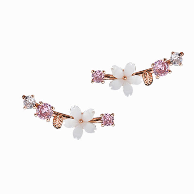 Korean fashion sweet shell flower cubic zircon copper necklace set