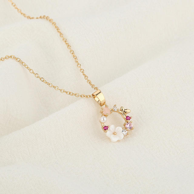 Korean fashion sweet shell flower pendant copper dainty necklace