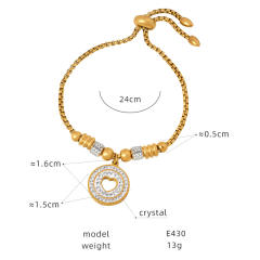 Hiphop diamond heart bead evil eye hasma hand charm stainless steel bracelet