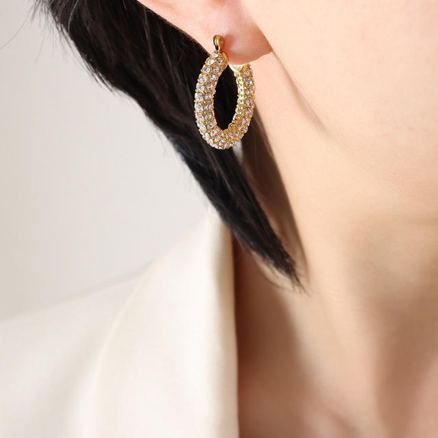 Diamond hoop stainless steel earrings
