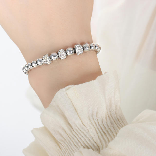 Classic diamond bead butterfly stainless steel slide bracelet